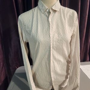 Sandro Paris Men's Cream Micro-Dot Print Long Sleeve Button-Down Shirt